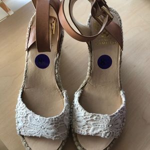Vince Camuto White Lace Wedge Sandals
